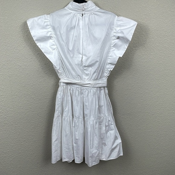 Derek Lam 10 Crosby Finn Ruffled Wrap Mini Dress Cotton Poplin White Sz 8 - Picture 7 of 16